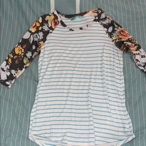 Floral and stripes raglan top